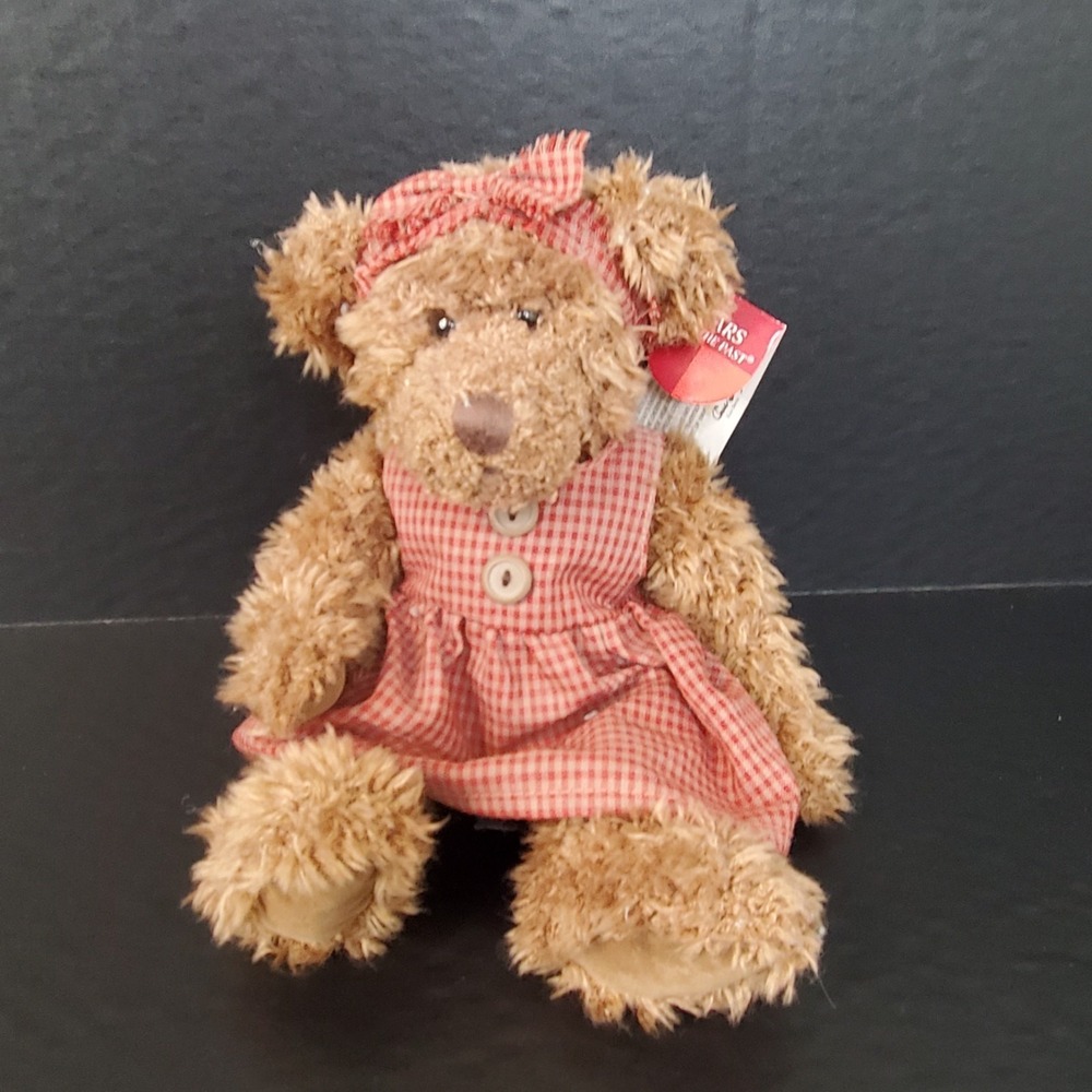 Russ Teddy‎ Bear Bethany Wearing Gingham Plaid Red Dress 7" Seated Original Tags